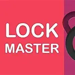 カラフルな背景に「LOCK MASTER」のテキストとロックモチーフのアイコンが描かれている。