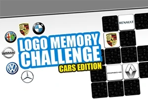 自動車メーカーのロゴと「ロゴメモリーチャレンジ・カーズエディション」のタイトルが表示されたデザイン。