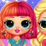 大きな目とカラフルな髪をした2人のキャラクターが並んでいるイラスト。
