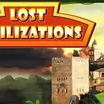 黄色とオレンジ色の「LOST CIVILIZATIONS」の文字と古代の城の風景。