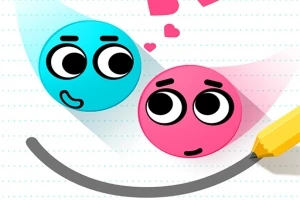 2つの顔が描かれた青い円とピンクの円が、背景に対して鉛筆で線を引かれて微笑んでいる。