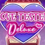ハート型の背景に「LOVE TESTER: Deluxe」と書かれたピンクと紫のデザイン。