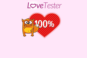 ハート型の背景に「100%」と書かれた赤いハート、左にオレンジ色のコミカルなキャラクターが描かれているイラスト。