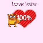 ハート型の背景に「100%」と書かれた赤いハート、左にオレンジ色のコミカルなキャラクターが描かれているイラスト。