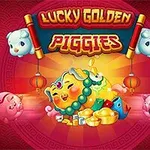 赤い背景に金色の豚とコイン、宝石、幸運を象徴するアイテムが描かれているデザイン。