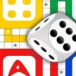 白いサイコロと赤・青・緑・黄の色分けされたボードのデザイン。