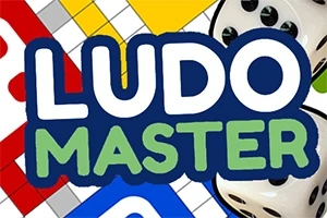 カラフルなボードゲームのパーツと複数のサイコロ、中央に「LUDO MASTER」の文字。
