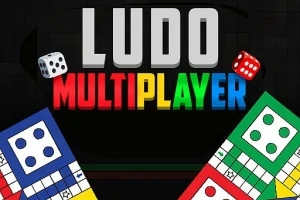 「LUDO MULTIPLAYER」の文字とカラフルなサイコロ、さらに色分けされたボードが描かれた画像。