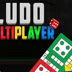 「LUDO MULTIPLAYER」の文字とカラフルなサイコロ、さらに色分けされたボードが描かれた画像。