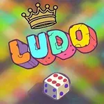 カラフルなブロック文字の「LUDO」と王冠、サイコロが描かれているイラスト。