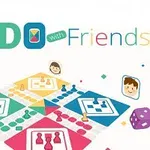 色とりどりのボードゲームにダイスと四人のキャラクターのアイコンが配置されているイラスト。