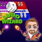 魔法使いのイラストとサイコロ、ボードゲームが描かれたカラフルなデザイン。