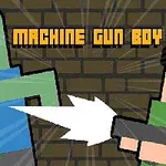 レンガの背景を背に、緑色の敵が人間に射撃されているピクセルアートのイラスト。
