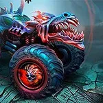 ドラゴンの頭部を持つカラフルでファンタジックなデザインのモンスタートラック。