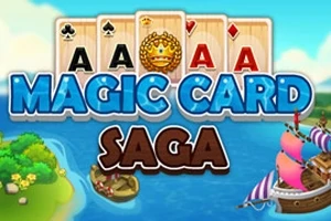 カラフルな海賊船とトランプのエースのカードが描かれた明るいイラスト。