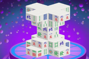 紫色の背景に、麻雀の牌が十字形に積み上げられている。