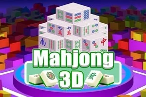 3Dの背景に積み重なった麻雀牌と「Mahjong 3D」の文字が表示されたイメージ。