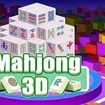3Dの背景に積み重なった麻雀牌と「Mahjong 3D」の文字が表示されたイメージ。