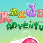 カラフルで泡に囲まれた文字「Mahjong Adventure」が描かれたイメージ。