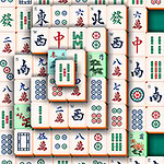 緑色の背景に、白地に数字や漢字、模様が描かれた多数の麻雀牌が積み重なって配置されています。