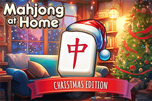 赤いシンボルのある麻雀のタイルがサンタ帽をかぶった部屋に、クリスマスツリーが飾られている。