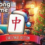 赤いシンボルのある麻雀のタイルがサンタ帽をかぶった部屋に、クリスマスツリーが飾られている。