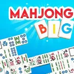 青い背景に「MAHJONG BIG」の文字と多くの麻雀牌が配置されている画像。