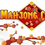 赤いダイヤ形の背景に「Mahjong Chain」の文字があり、周囲に花が咲いた枝が配置されています。