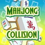 背景に青と黄色のグラデーションがあり、中央に麻雀牌と「MAHJONG COLLISION」の文字が配置されている。