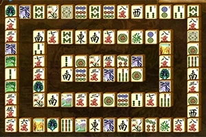 木製の背景に麻雀牌が格子状に並んでいる。