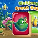 カラフルな魚や海の生物が描かれたタイルが水中の背景とともに配置されたイラスト。