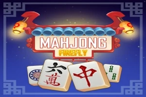 麻雀牌の横に「MAHJONG FIREFLY」と書かれた赤い装飾と提灯が描かれている画像。