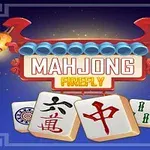 麻雀牌の横に「MAHJONG FIREFLY」と書かれた赤い装飾と提灯が描かれている画像。