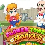 庭の背景で、女の子がジョウロを持ち、男性が腕を組んでいるイラスト。
