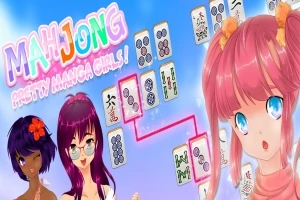 アニメ風の女の子たちと麻雀タイルが並んでいるカラフルなイラスト。