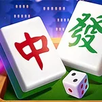 緑と赤の文字が描かれた2つの白い麻雀牌と、1つのサイコロ。