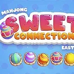 青い背景に「SWEET CONNECTION」と大きく書かれたカラフルな文字と、下に並んだ5つの色とりどりのイースターエッグ。