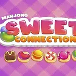紫色のチェック柄の背景に「SWEET CONNECTION」とカラフルに書かれた文字と、下に5つのカラフルなお菓子のイラスト。