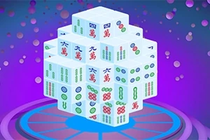 紫色の背景に、立方体に積み重ねられた麻雀牌のセット。