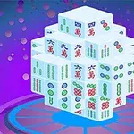 紫色の背景に、立方体に積み重ねられた麻雀牌のセット。