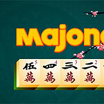 濃い緑の背景に「Majong」の文字と、桜の枝が飾られた麻雀牌が描かれている。