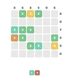 9x9の数字が書かれたグリッドで、カラフルな数字のタイルが並ぶパズルゲームの画面。