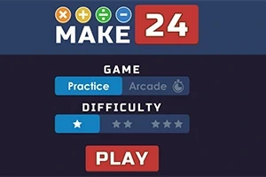 数字の「24」と四則演算のシンボルが表示されたインターフェースで、ゲームモードや難易度選択が含まれている。