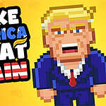 ピクセルスタイルの人物のイラストと「MAKE AMERICA GREAT AGAIN」の文字。