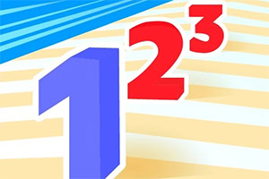 青と赤の立体数字「1・2・3」が黄色と白の放射状背景に並ぶイラスト
