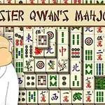 笑顔のキャラクターと背後の麻雀牌の配置。