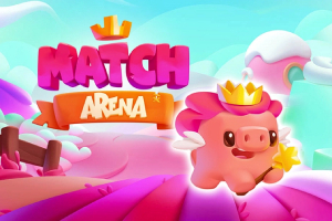 ピンク色の風景に王冠をかぶったピンクのキャラクターが杖を持っている。