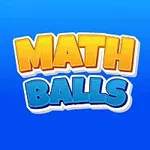 青い背景に「MATH BALLS」の文字と、数字が描かれたカラフルなボールが四隅に配置されています。