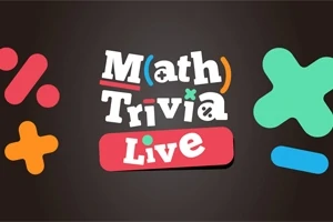 カラフルな数学の記号と「Math Trivia Live」の文字が描かれたデザイン。