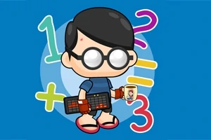 黒縁メガネをかけたキャラクターが、手にキーボードとマグカップを持ち、数字と記号が背景にあるイラスト。